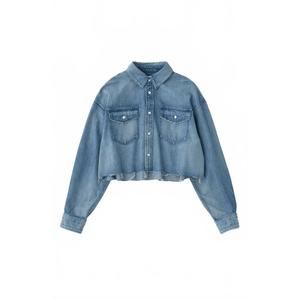 NEW MOUSSY manorhaven cropped denim shirt in blue